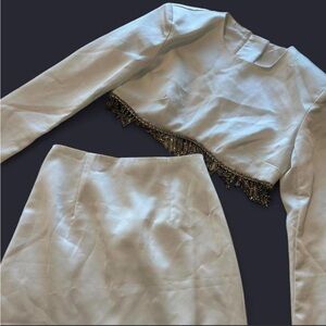 Heiress Beverly Hills Chic White Skirt Set with Beaded Detail
